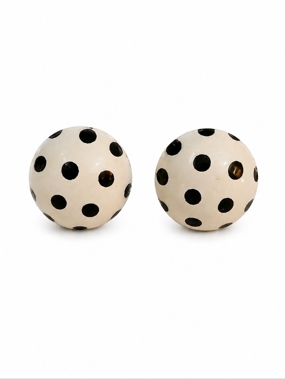 Vintage Retro Pop Metal Black and White Polka Dot Dome Button Earrings